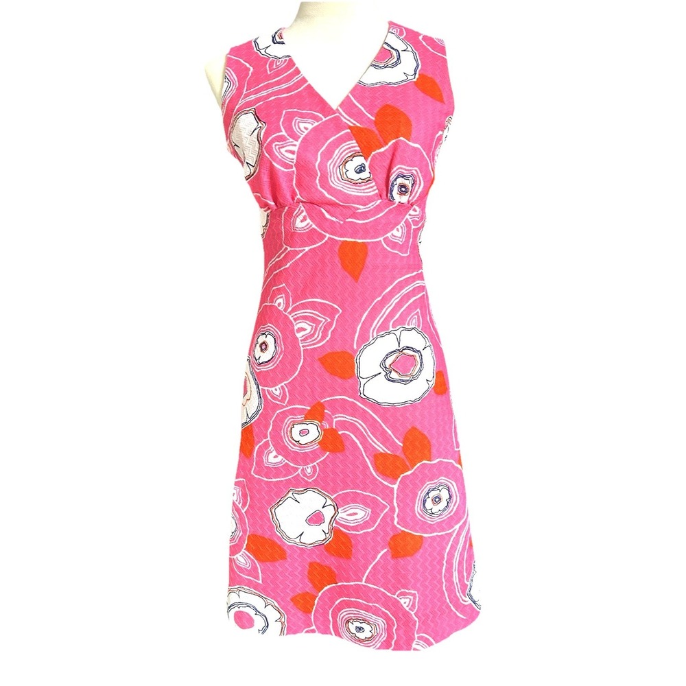 Vintage 1960s Bright Floral Sheath Fully Lined Psychedelic Retro Mod Dress